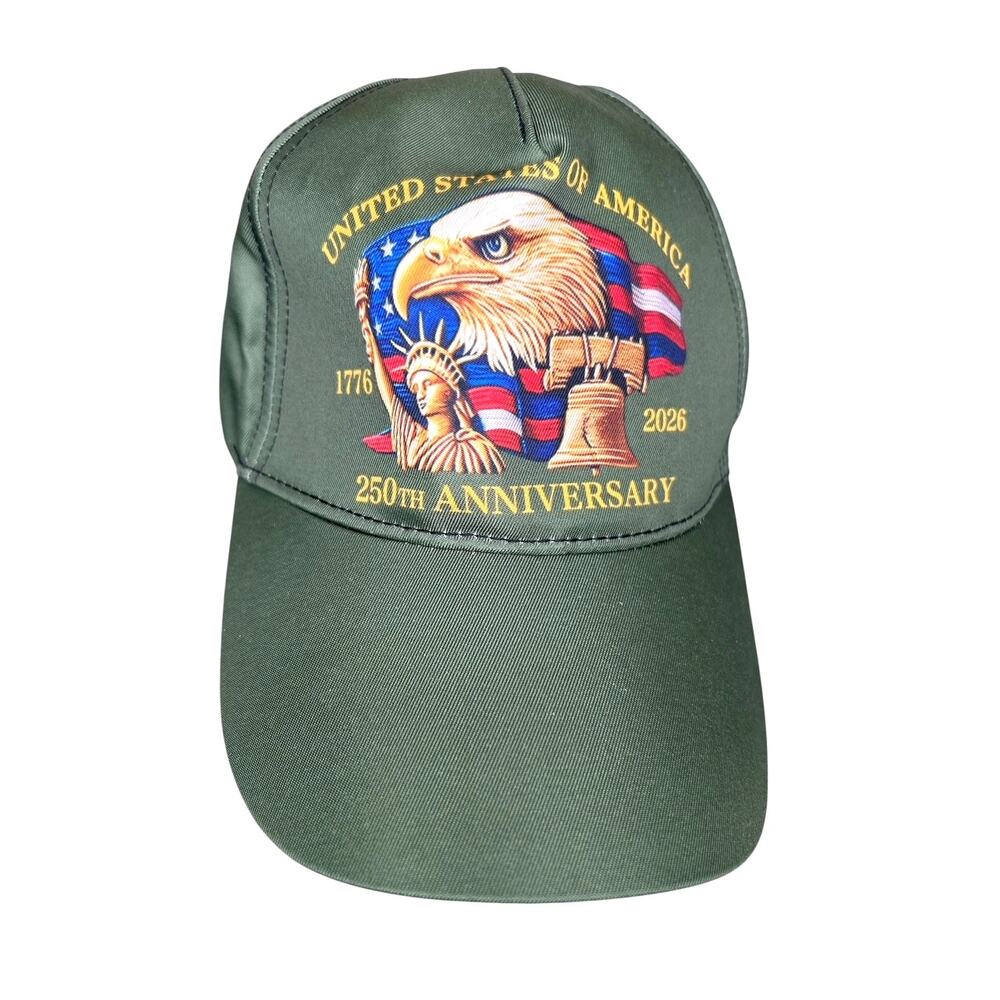 United States 250th Anniversary Tribute Hat Green Adjustable 7" Wide Patriotic